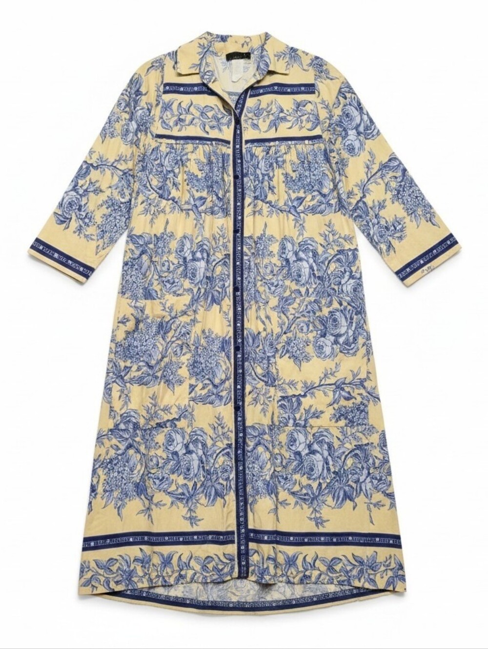 Vintage Models Coat Yellow Blue Floral Toile Button Front Duster Shirt Dress - Picture 5 of 7